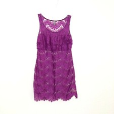Free People Purple Lace Ruffle Shift Dress size 2 Sleeveless Scalloped hem DK