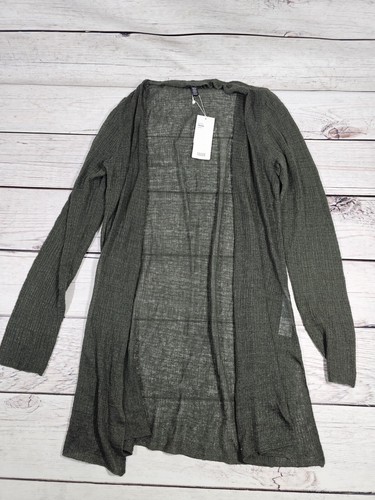 EILEEN FISHER Cardigan PS Hemp Nylon Sheer Drape Open Front Long Sleeve Green S5