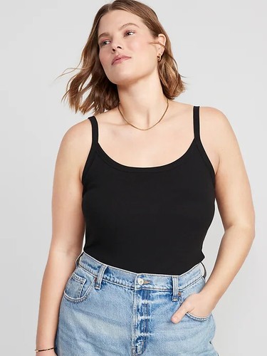 Camiseta sin mangas para mujer Old Navy ajustada punto acanalado cami negra 2X nueva con etiquetas - Imagen 1 de 8