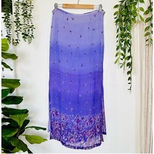 VTG Purple Floral Paisley Ombre Moroccan Fairy Gypsy Festival Maxi Midi Skirt M