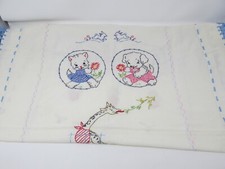 VINTAGE HANDMADE STITCHED EMBROIDERY CRIB BABY BLANKET GIRAFFE PUPPY 36X29"