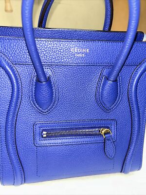 美品【CELINE】ブルー レザー ロゴ NANO LUGGAGE バッグ Celine Luggage Nano Blue Leather Tote Shoulder Handbag | eBay