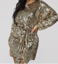 Fashion Nova Woman’s Gold Sequin Dress Size Small