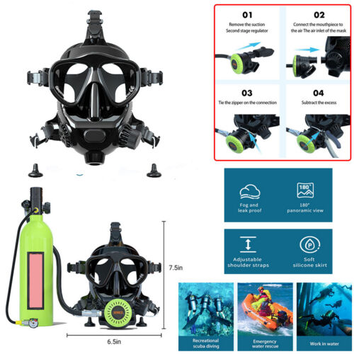 Full Face Diving Goggles Kit Silicone Anti-fog Mask Underwater Breathing Snorkel - Photo 1 sur 8