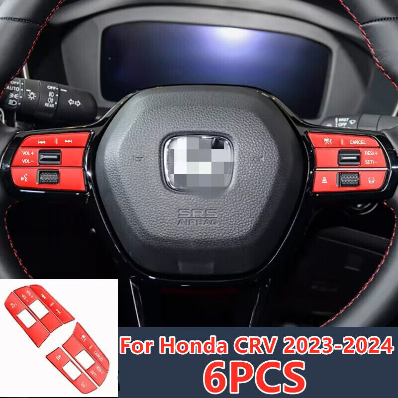 6Pcs Red Aluminum Steering Wheel Button Covers for Honda CRV 2023-2024 Upgrade