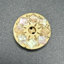 Antique Two Hole Flat Button Mother Of Pearl Unique Geometric Design N827