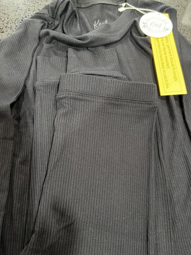 NWT K&A Bamboo Pajama Set Long Sleeve & Pants Black Ribbed Unisex Youth 7/8 - Picture 3 of 3