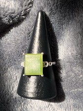 Small Green Calcite Stone On S925 Sterling Silver Ring Adjustable
