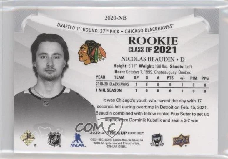 2020-21 Upper Deck The Cup Rookie Class of 2021 /249 Nicolas Beaudin #2020-NB RC - Image 2 of 2