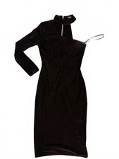 Y2K XOXO Black Velvet Midi Party Dress Medium One Shoulder Choker Collar Holiday