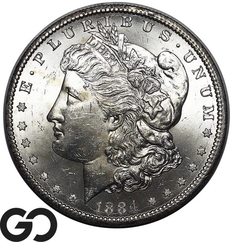 1884-CC Morgan Silver Dollar Coin Lustrous White Choice BU+