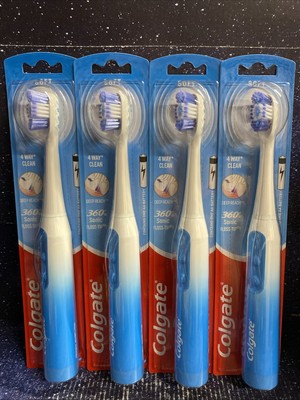 4PK - Colgate 360 Sonic Floss-Tip Battery Powered Toothbrushes Soft Bristles