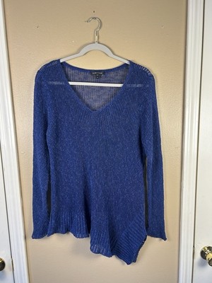 Eileen Fisher Blue Beach Linen Grain Rib Pullover Long Sleeve Asymmetrical  XL