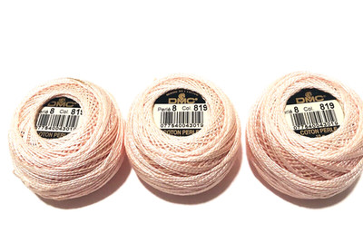 DMC Coton Perle Thread Size 8 819 Light Pink Cotton Needlepoint France Lot of 3