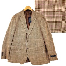 Polo Ralph Lauren Glen Plaid Blazer 44R Men Linen Brown Preppy Academia NEW 598