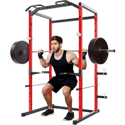 Power Cage with Pull-Up Bar, 1100LB Capacity Squat Rack with Adjustable J-Hooks