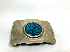 VINTAGE NICKLE SILVER TURQUOISE STONE BELT BUCKLE  NICE