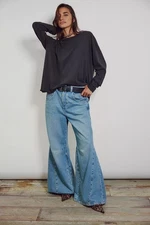 Free People We The Free Nina Long Sleeve Oversized Tee Shirt Washed Black Small