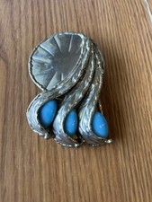 Handcrafted Silver Toned Brooch/Pendent W/ 3 Turquoise Colored Stones