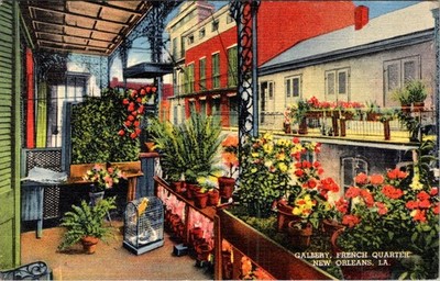1950 New Orleans French Quarter Vieux Carré Balcony Scene Linen Postcard