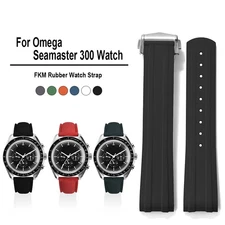 Waterproof Watch Band Folding Buckle Curved End Strap 20mm For Omega Seamaster