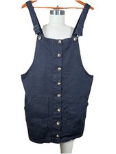 BOOHOO Blue Black Denim Jumper Sz 14 Mini Overall Dress  Pockets