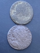 2x 1694 William & Mary Half Penny Coin Copper Lot E2