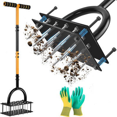 Lawn Aerator, Aerator Lawn Tool with 16 Spikes Spring Base and Gloves Pre-Assemb