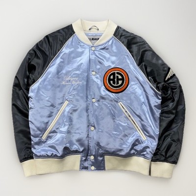 Zara x Rhude Varsity Bomber Jacke L Satin College Jacket Blau Schwarz Streetwear