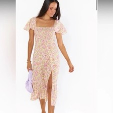 Show Me Your Mumu Floral Brenda Midi Dress XXL Cap Flounce Sleeve Flowy Pink