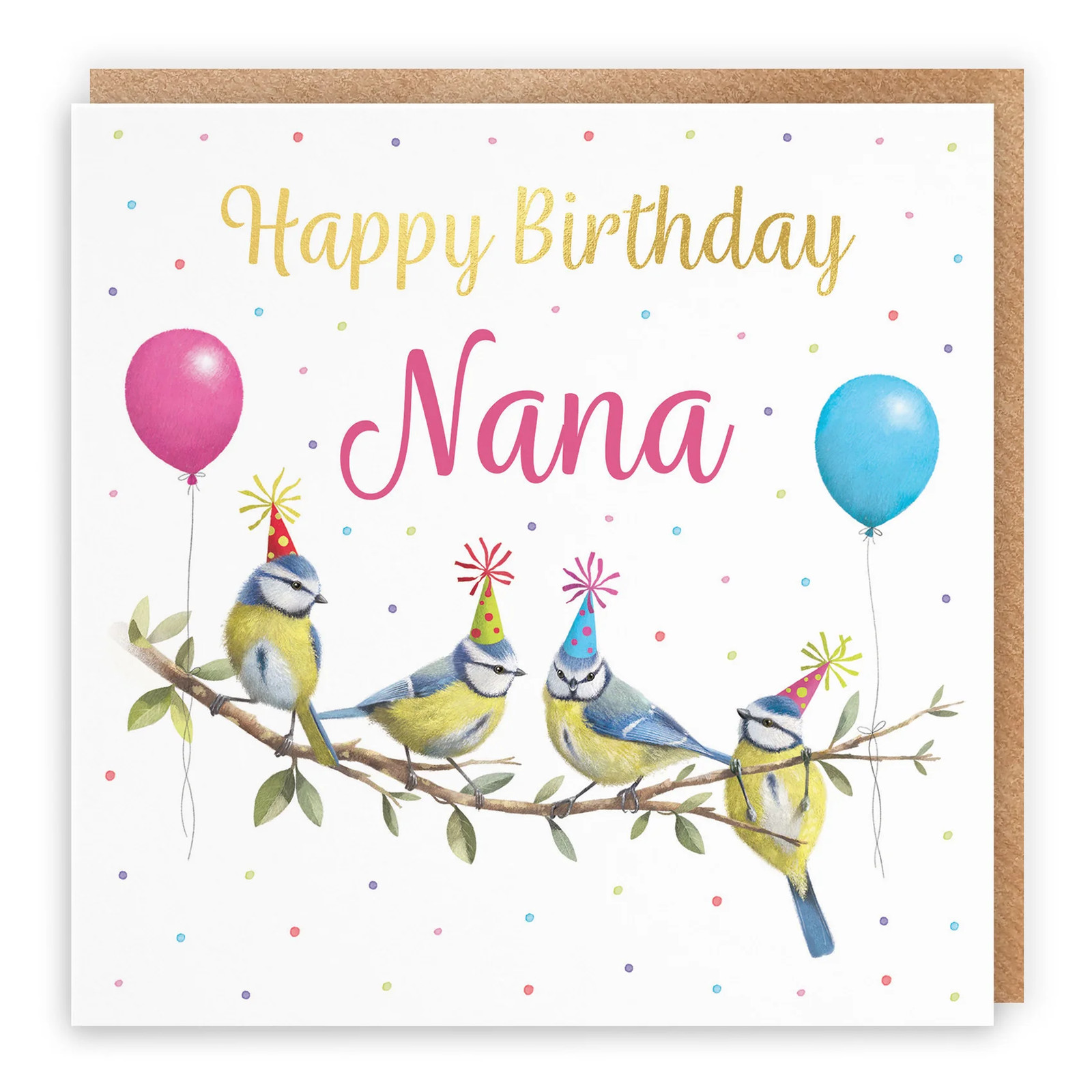 Nana Blue Tits Birthday Card Gold Foil Milo's Gallery