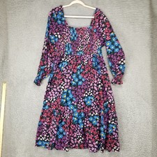 Terra & Sky Dress Womens 1X Black Floral Smocked Square Neck Cottagecore Midi