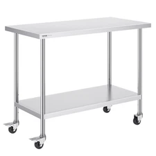 24x48x38in 3-Level Adjustable Stainless Steel Work Table with 4 Wheels