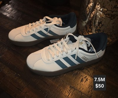 adidas Men s Low Top Lace-Up Athletic Sneakers White/Teal Activewear Casual