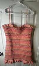 Lovers + Friends Pink Smocked Mini Dress Ruffle Hem Bodycon Stretch L