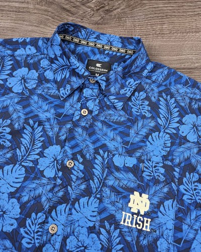 Notre Dame Fighting Irish Men's Medium Blue Tropical Soft Hawaiin Shirt - Picture 2 of 3