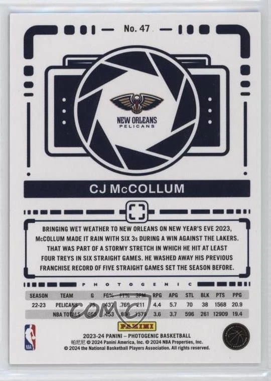 2023-24 Panini Photogenic Silver /99 CJ McCollum #47 - Image 2 of 2