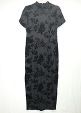 Papell Boutique Evening Dress Womens 10 Black Velvet Floral Beaded Cheongsam