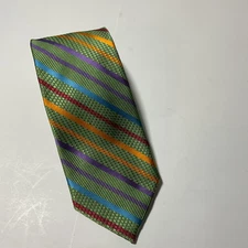 altea Milano tie 100% Silk Rainbow Stripes Green Tie 