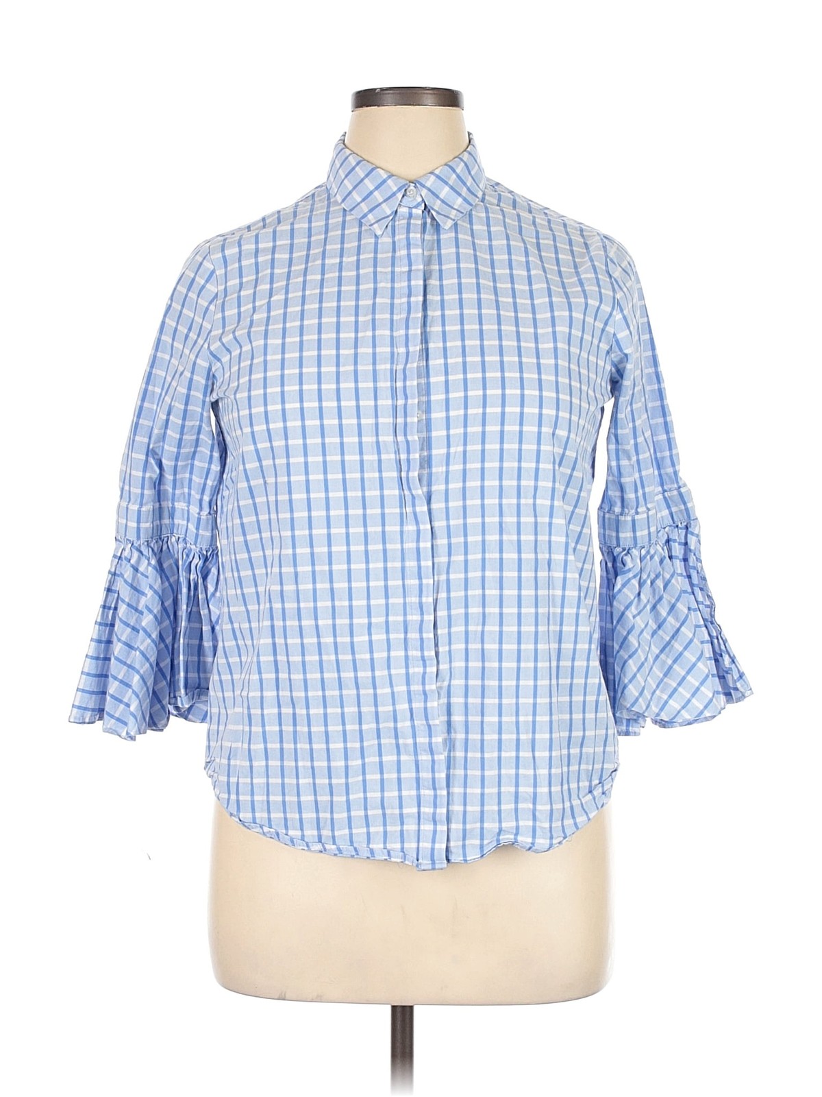 H&M Women Blue 3/4 Sleeve Button-Down Shirt 14