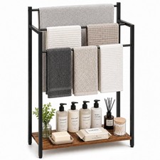 24.8" W Freestanding Towel Rack, 3 Tier Blanket Ladder Stand with Rustic Brow...