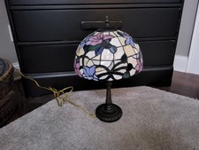 Tiffany Style Lamp Floral Stained Glass Design Bronze Finish Base 19" VTG