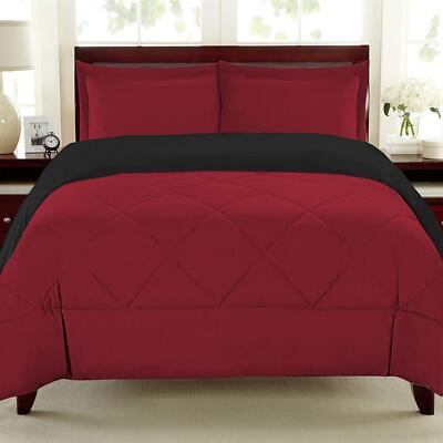 Black Burgundy Red Reversible 3 pc Comforter Set Twin Full Queen King Bedding