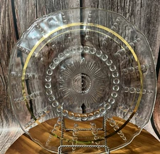 Federal Glass Columbia Clear With 2 Gold Trims 11" Chop Plate Vintage- RARE