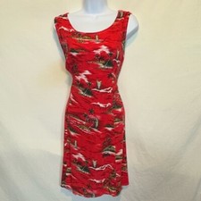 D-89 Dressing Clio Vintage Tropical Red Sleeveless MIDI Dress Size M