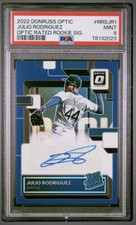 2022 Panini Donruss Optic Rated Rookie Blue Auto /50 SP Julio Rodriguez PSA 9