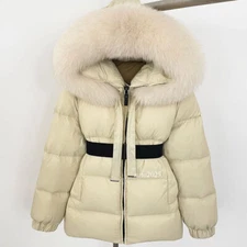 Winter Hooded Down Jacket Women's Mid Long Real Fox Fur Collar Warm Coat Outwear