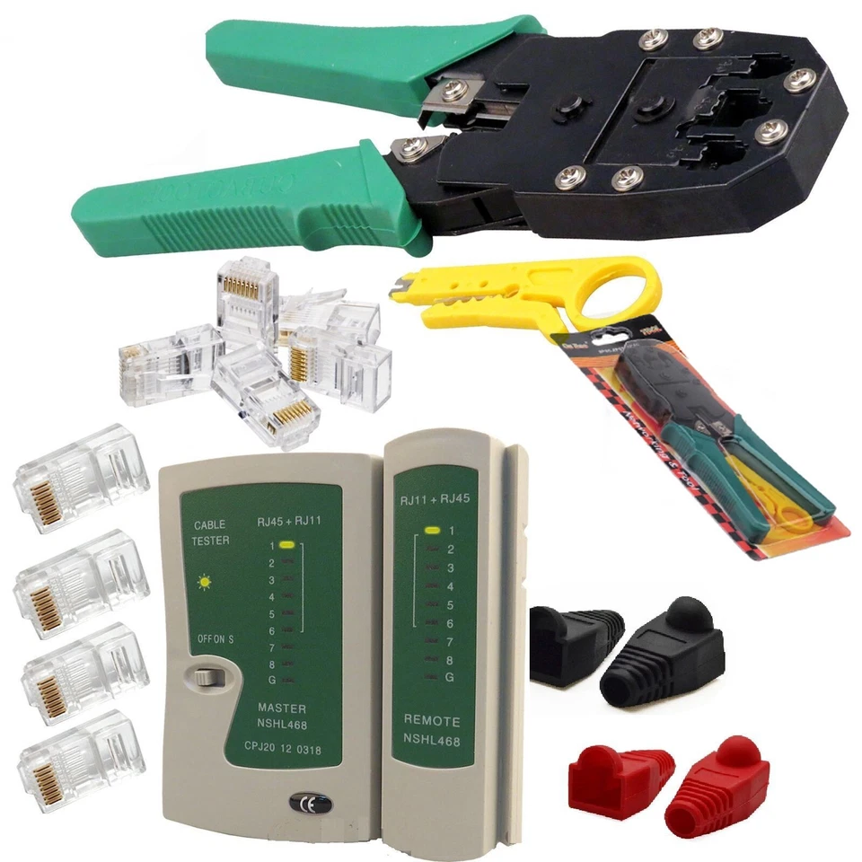 Network LAN Kit Cat5e Cat6 RJ45 RJ11 Cable Tester Cutter Crimper Crimping Tool - Image 3 of 4