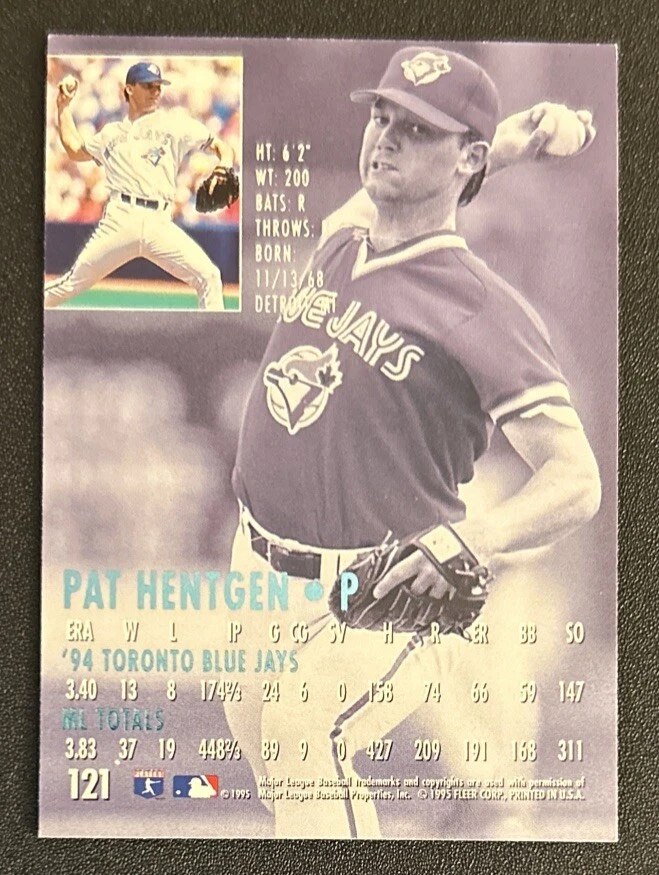 1995 Fleer Ultra Pat Hentgen Baseball Card #121 Blue Jays Pitcher VG - Image 2 of 2