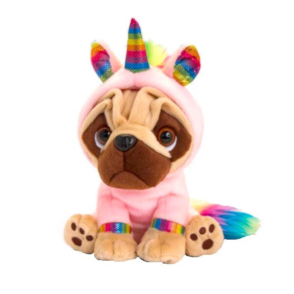 Keel Toys Pugsley Unicorn Rainbow 20cm Plush Dog Soft Toy Pink